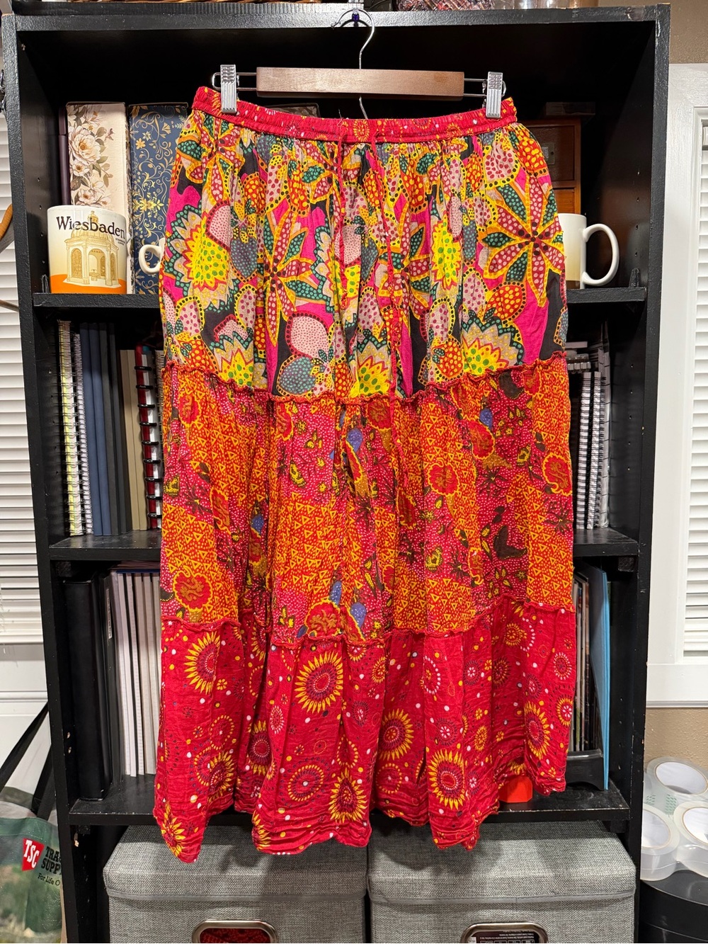 Jane Ashley Vibrant Red Multi Floral Tiered Maxi Skirt